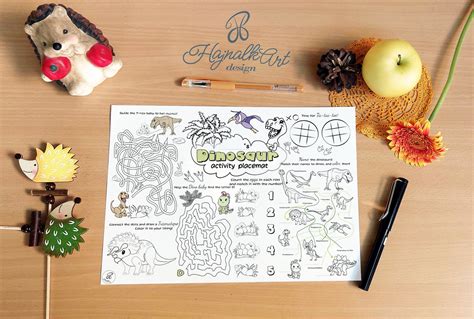 Printable Dinosaur Activity Placemat Dino Coloring Table Mat Etsy