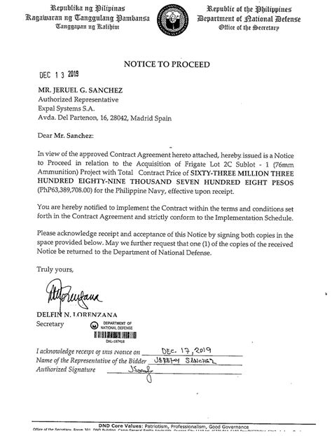 The Rhk Philippine Defense Updates Notice To Proceed For The Jose