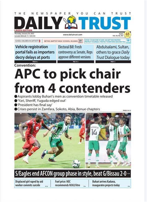 Nigerian Newspapers Daily Front Pages Review Thursday 20 January 2022