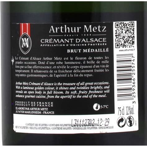 Vin pétillant Crémant d Alsace brut ARTHUR METZ la bouteille de 75cL