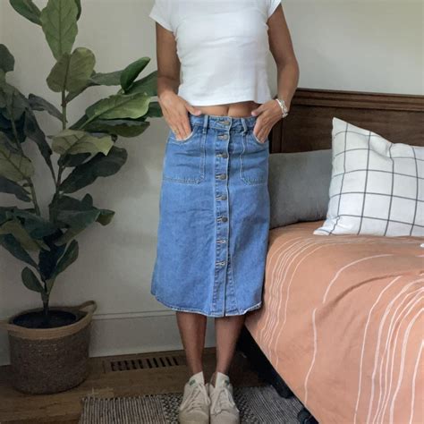 Old Navy Denim Midi Skirt Measurements Tag Says Depop