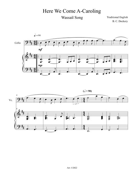 Here We Come A Caroling Cello Solo With Piano Accompaniment Arr B C Dockery Sheet Music