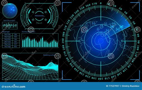 Military Green Radar Wireframe Landscape Screen With Target