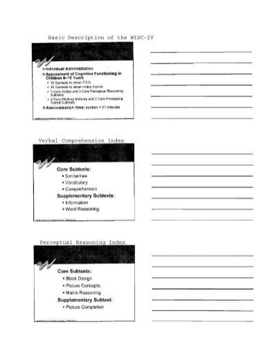 Basic Description Of The WISC IV Verbal Comprehension Index