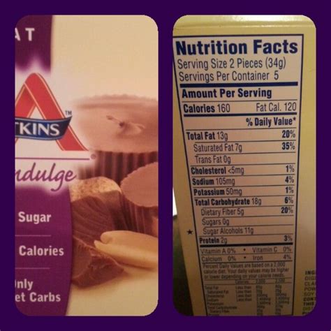 Atkins: Peanut Butter Cups | Nutrition facts, Saturated fat, Peanut ...