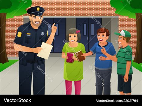 Policeman talking to kids Royalty Free Vector Image