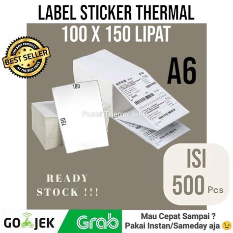 Jual LABEL STICKER THERMAL LIPAT 100 X 150 RESI BARCODE UKURAN A6 ISI