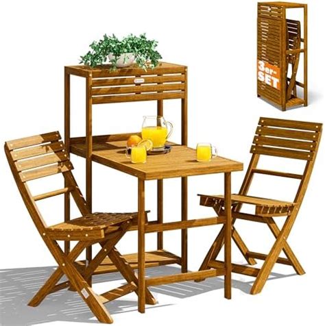 Casaria Balkon Set Personen Wetterfest Klappbar Holz Fsc