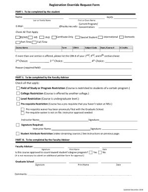 Fillable Online Registration Override Request Form Fax Email Print