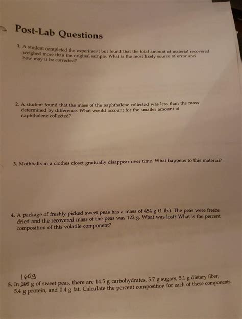 Solved Post Lab Questions 1 A Student Completed The Chegg