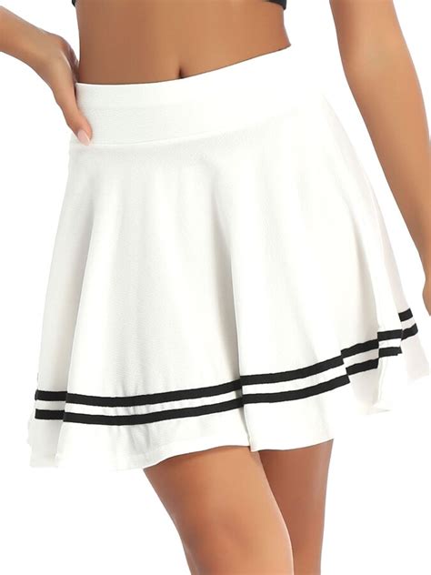 Freebily Womens Stretchy Flared Mini Skater Skirt Basic Casual Striped