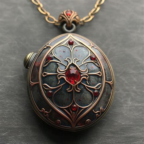 Premium Photo A Gold And Red Pendant With A Red Stone And A Flower On It