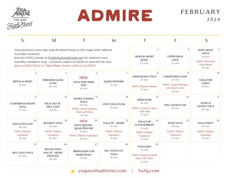 Yoga With Adrienne February 2024 Calendar Printable Calendar Mamie