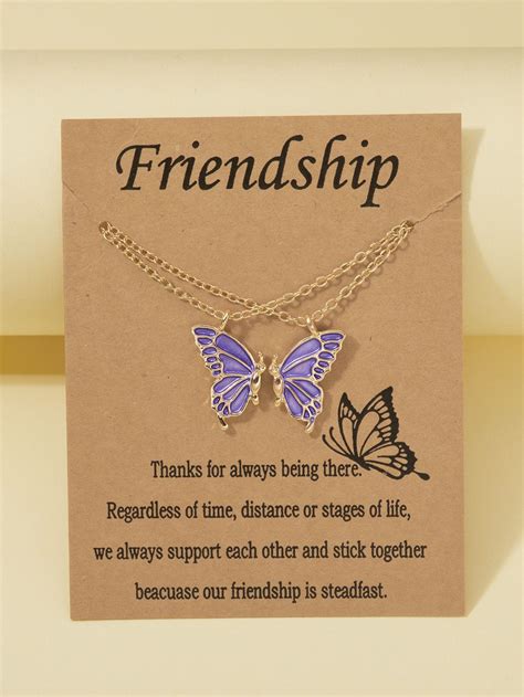 2pcs Butterfly Pendant Necklace Friendship Jewelry Bff Jewelry