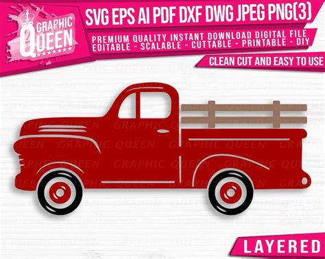 Truck Svg Red Truck Svg Vintage Truck Pickup Truck Clipart Etsy México