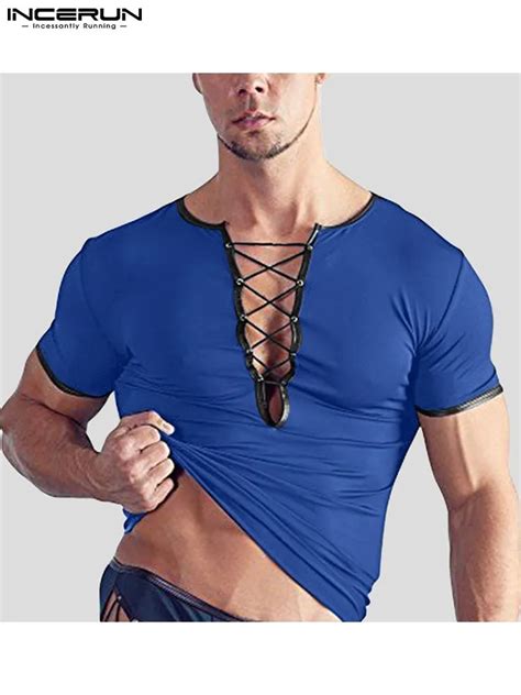 INCERUN Camiseta De Manga Corta Con Cuello En V Para Hombre Ropa De