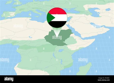 Map illustration of Sudan with the flag. Cartographic illustration of Sudan and neighboring ...