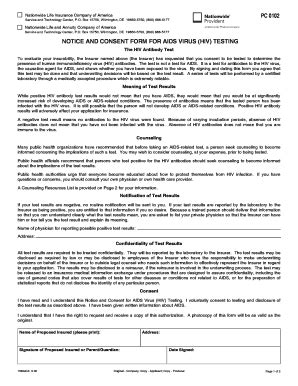 Fillable Online Pc 0102 Notice And Consent Form For Aids Virus