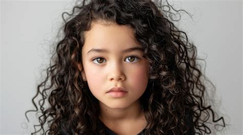 Premium Photo A Girl With Curly Hair And A Blue Shirt With A Black