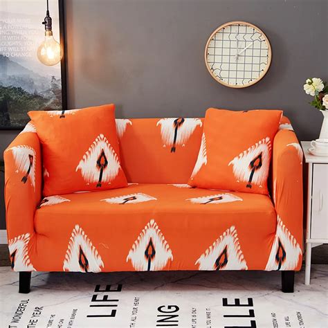 Orange Bohemian Feather Universal Stretch Sofa Covers Elastic Couch/Corner Slipcovers Tight Wrap ...