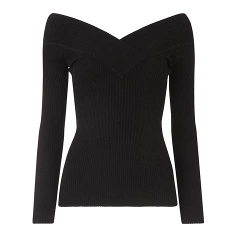 Black V Neck Bardot Jumper Brandalley