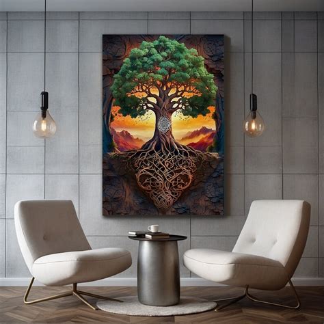 Tree Of Life Canvas Wall Art Yggdrasil Artwork Mandala Home Decor