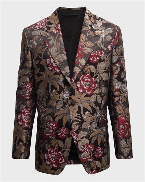 Etro Men S Floral Jacquard Tuxedo Jacket Neiman Marcus