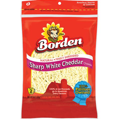 Borden® Finely Shredded Sharp White Cheddar Cheese 8 Oz Bag Packaged