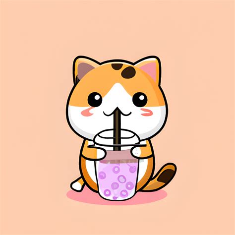 Chibi Cat Drinking Bubble Tea Creative Fabrica