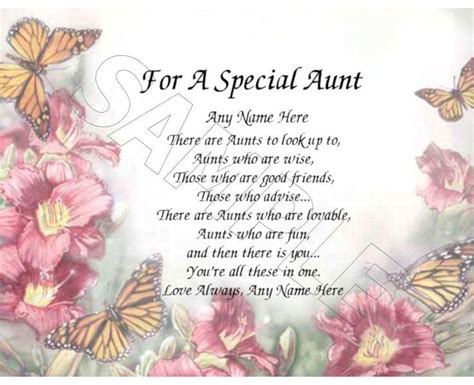 For A Special Aunt Personalized Print Poem Memory Birthday Mothers Day