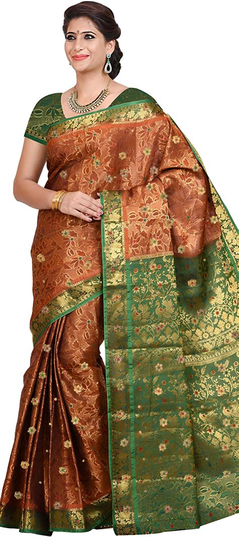 Bridal Reception Wedding Beige And Brown Color Kanjeevaram Silk Fabric Saree 1901980