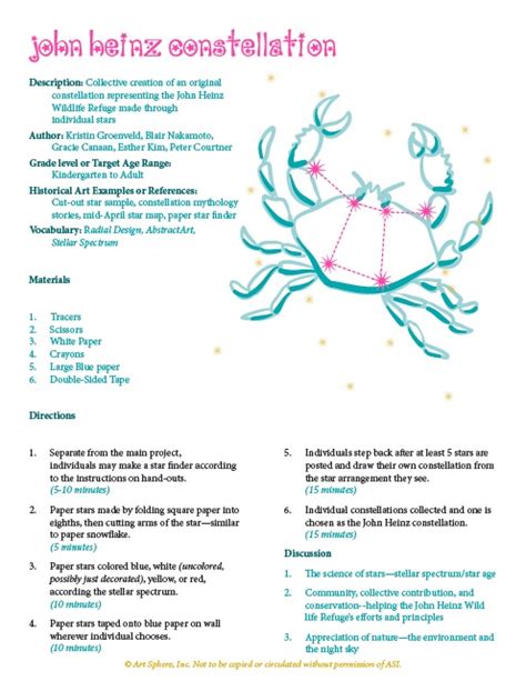 Free Constellation Making Lesson Plan Handout Art Sphere Inc