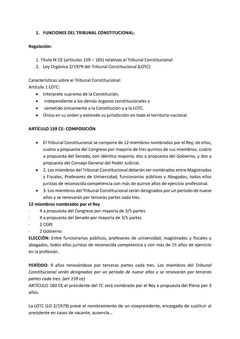 1 Funciones Del TC Resumen 1 FUNCIONES DEL TRIBUNAL