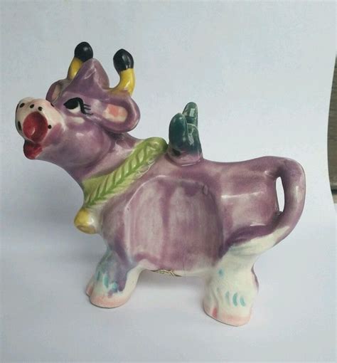 Vintage Thames Purple Milk Cow Figurine Japan Ceramic Hand Painted