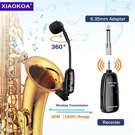 Xiaokoa Uhf Wireless Instruments Saxophone Microphone Wireless Receiver Transmitter 160ft Range