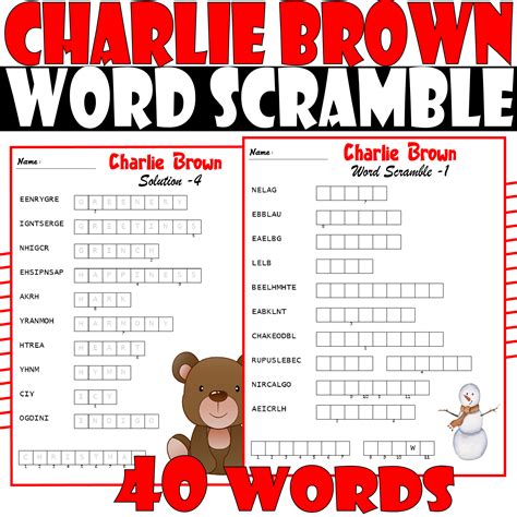 Charlie Brown Christmas Word Scramble Puzzle Charlie Brown Word