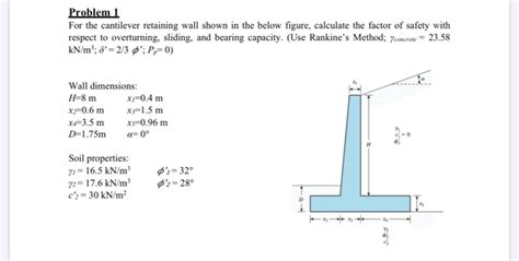 Solved Problem 1 For The Cantilever Retaining Wall Shown In Chegg