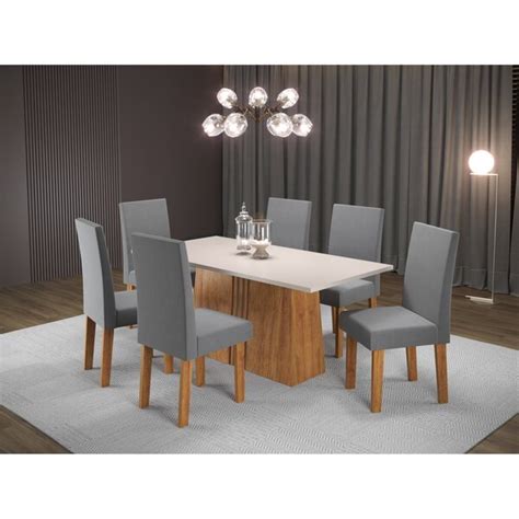 Conjunto Sala De Jantar Mesa Jordania Cadeiras Venus Viero Mel Blonde Cinza Leroy Merlin