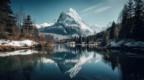 premium photo  majestic mountain reflected   mirrorlike lake