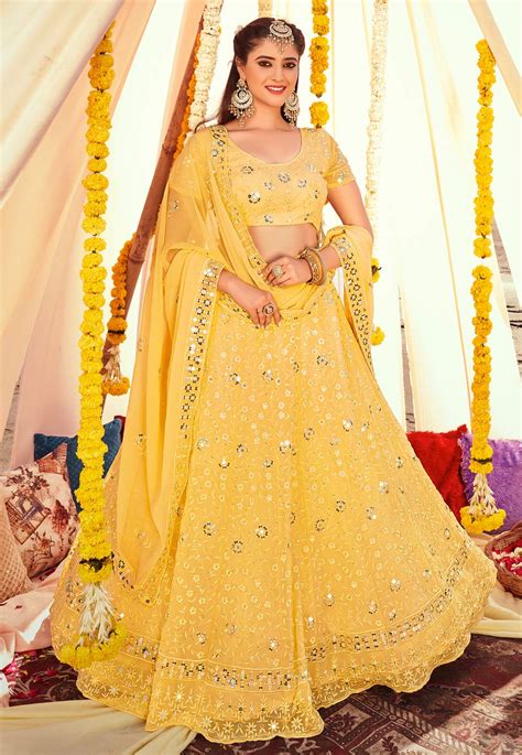 Georgette Circular Lehenga Choli In Yellow Colour