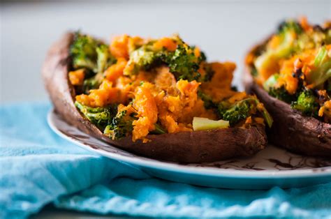 Cheesy Broccoli Twice Baked Sweet Potatoes Megs Everyday Indulgence