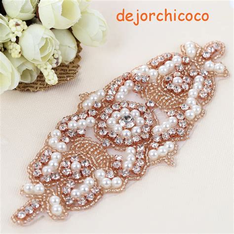 3piece Sew Iron On Diamante Beaded Pearls Rhinestone Applique Patch