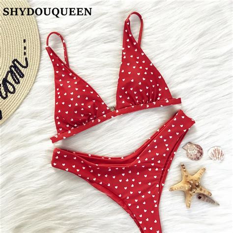 Bikini Set 2018 Sexy Swimsuit Swimwear Bathing Suit Women Red Bikinis Heart Print Beach Wear