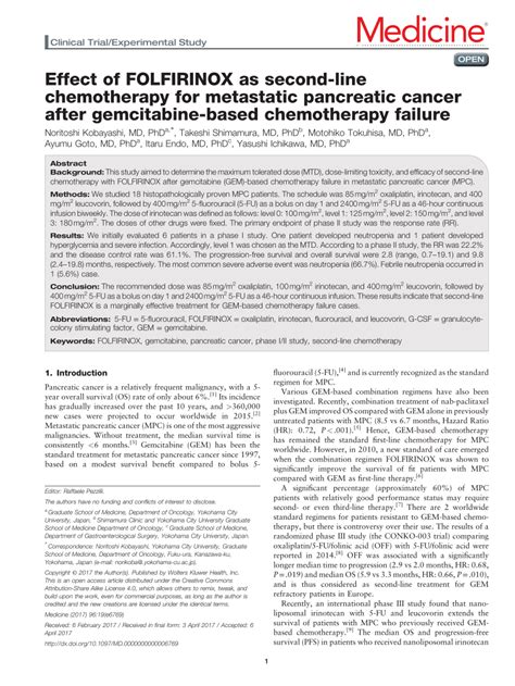 (PDF) Effect of FOLFIRINOX as second-line chemotherapy for metastatic ...