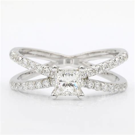 Diamond Criss Cross Engagement Ring Setting In 14k White Gold