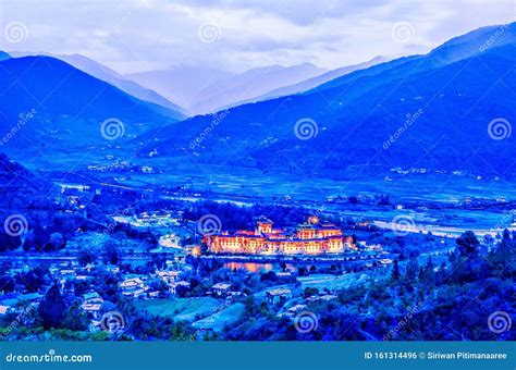 Top Light View Of Punakha Dzong Bhutan At Night Stock Photo Image