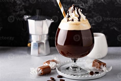 Coffee mocha with chocolate syrup 16213333 Stock Photo at Vecteezy