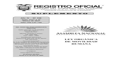 Pdf Sro 938 Ley De Movilidad Humana Treatybody Internettbinternet