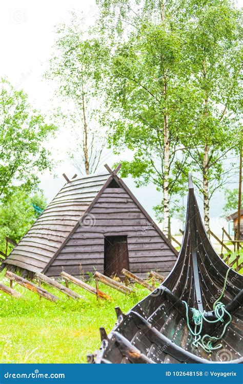 Part Of Old Wooden Viking Boat In Norwegian Nature Stock Photo Image