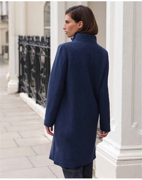 Cobalt Boucle Wool Funnel Neck Coat Pure Collection